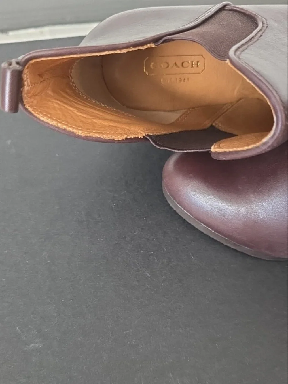 Coach Farah Washed Leather Chestnut Ankle Booty Wedge. Size 7. Never Worn.